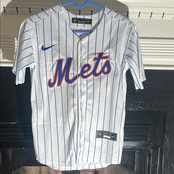 New York Mets Youth Kids Small Pete Alonso Baseball Jersey White Blue Stripes - Picture 1 of 6